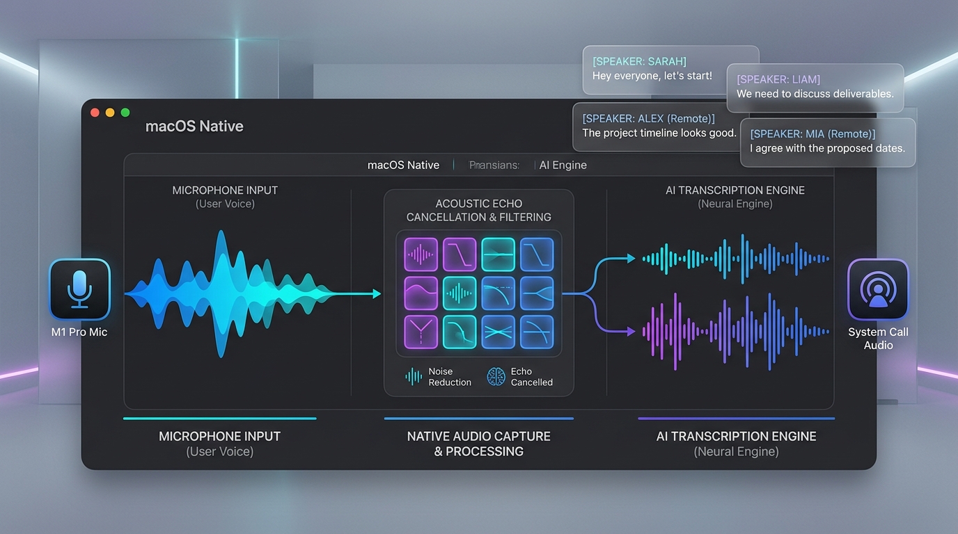 免拉 Bot 亦无虚拟驱动：macOS 原生会议助手 Amanu 的 Core Audio 分流与离线回声消除硬核剖析