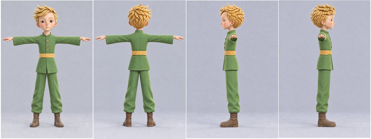 GPT Image 2.5 生成的小王子标准 T-Pose 多视角参考图